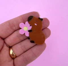Aplique Capivara segurando Florzinha Acrílico (un)
