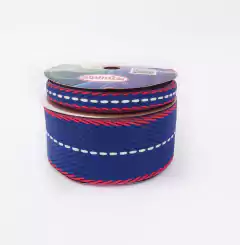 Fita Sinimbu Pespontada Dupla face Azul Marinho Vermelha - 10 metros