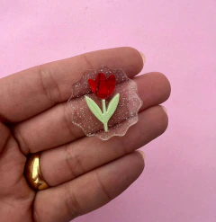 Aplique Tulipa vermelha Glitter Acrilico (un)