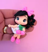 Aplique Boneca cereja Rosa cabelo Preto Biscuit (un)