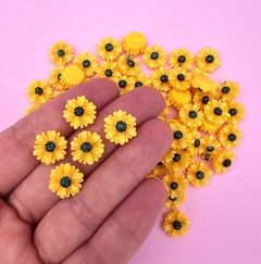 Aplique Mini Flor Girassol Resina miolo Marrom Glitter 1cm (3un)