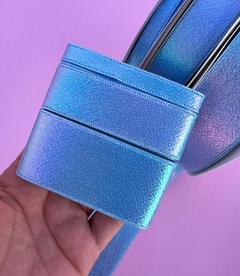 Kit Fita Lamê Holográfica Azul Médio 3 Larguras (1 mt de cada)