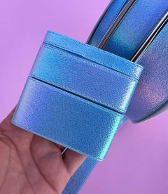 Kit Fita Lamê Holográfica Azul Médio 3 Larguras (1 mt de cada)