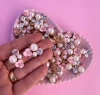 Aplique Flor Rosa Metal Perolas e strass mod024 (2un)