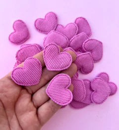 Aplique coração Cotelê rosa 003 (3un)