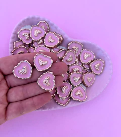 Aplique Coração rosa Dourado Plastico (3un)