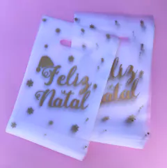 Sacola Plástica Boca Palhaço Feliz Natal Dourado (Sacola Transparente ) 20x30 (15un)