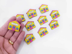 Aplique Casinha Escola Amarela Rosa Emborrachada (3un)