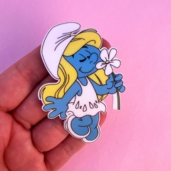 Aplique Tiara Smurfette cheirando flor Acrilico Curvado un