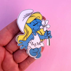 Aplique Tiara Smurfette cheirando flor Acrilico Curvado un