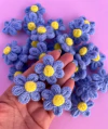 Aplique Flor Lã tricô Azul Miolo Amarelo (3un)