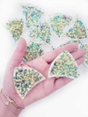 Par Orelha Vazada Confeti verde e Glitter 5,5x5,5cm