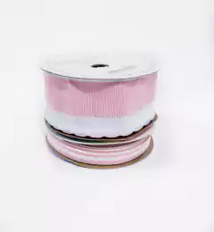 Fita Sinimbu Rosa Bebê e Branco Borda Babadinho 10 metros
