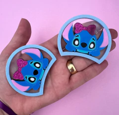 Par Aplique Orelha Stitch Lacinho Rosa