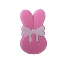 Aplique Rostinho Coelho Rosa Lacinho Branco emborrachado (3un)