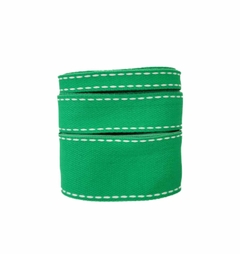 Kit Fita Sinimbu Tipo Jeans Verde Escuro (Pesponto Branco) 38mm - 3 Tamanhos (2metros de Cada)