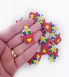 Aplique Potinho Coração Vermelho Coração Amarelo Emborrachado (kit3un)