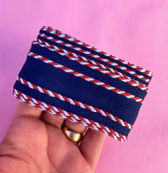 Kit fita Tipo Jeans Sinimbu Azul Marinho Pesponto Vermelho Branco mod25 2 tamanhos (2 mt cada)