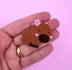 Aplique Capivara Florzinha rosa com Strass Acrílico (un)