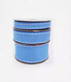 Fita Tipo Jeans Azul Turqueza Pesponto Branco (10m)