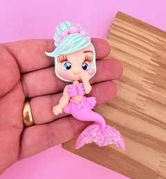 Aplique Menina Sereia Calda Rosa Mãozinha no rosto Biscuit (un)