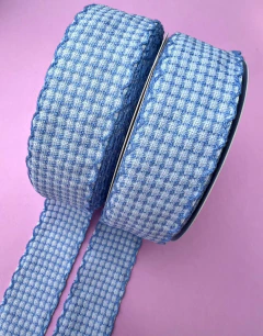 Fita Tweed de Luxo Azul com Borda 38mm (1 metro)