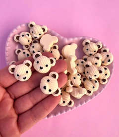 Aplique Cabeça Ursinho Resina Creme 2cm (3un)