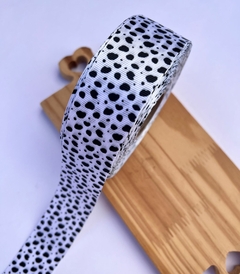 Gorgurão Estampado Animal Print Vaquinha Fundo Branco 38mm Sakura (2metros)