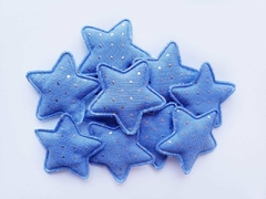 Estrela Tecido Jeans Bolinha Dourada (3un)