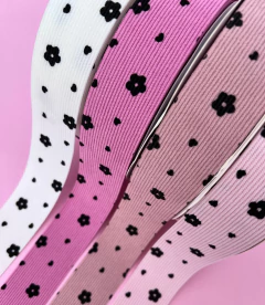 Fita Cotelê Florzinhas Preta 38mm (1 metro)