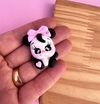 Aplique Ursinho Panda Branco Lacinho Rosa Biscuit (un)