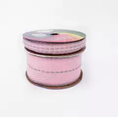 Fita Sinimbu Pespontada Dupla face Rosa Pesponto Cinza 10 metros