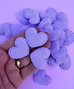 Aplique coração Cotelê Lilás Claro (3un)