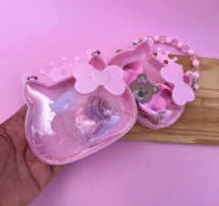 Bolsinha Helo kitty princesa Acrílica Rosa com Alça de Pérolas 11x9,5x3cm (un)