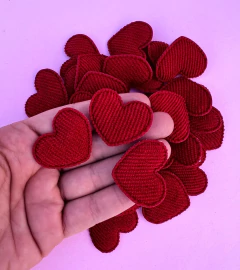 Aplique coração Cotelê Vermelho (3un)