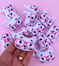 Aplique Gatinha óculos rosa Pelúcia (un)
