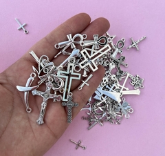 Pingente Cruz Metal Prata mod Diversos (3un)