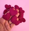 Aplique coração Cotelê Rosa Fucsia (3un)
