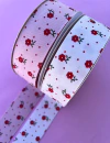 Fita Cotelê Flores Vermelhas 38mm (1metro)