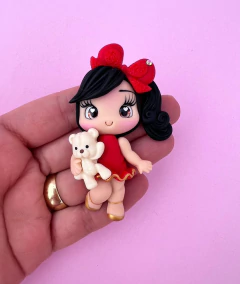 Aplique Boneca Vestido Vermelho ursinho Biscuit (un)