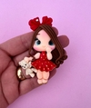 Aplique Boneca Vestido Vermelho Poá Dourado Biscuit (un)