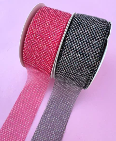 Fita Tule Glitter importada 38mm Cores Quentes (1 metro)