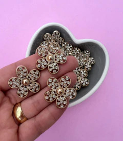Aplique Flor Strass Plastico dourada 25mm (3un)