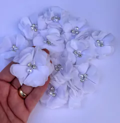Flor Camélia Strass e Pérolas Branca (un)