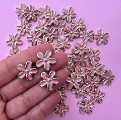 Aplique Florzinha Rosa Plastico dourada 17mm (3un)
