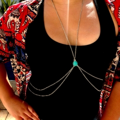 Body Chain Colar De Corpo Sensual Turquesa