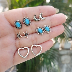 Kit com 5 Pares de Brincos Coração