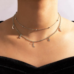 Colar Gargantilha Choker Dupla Luas e Estrelinhas - Loja da Maya