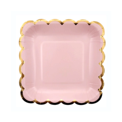 Platos Cuadrados Rosas x8