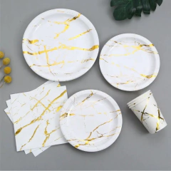 Platos blancos con dorado X10 - comprar online